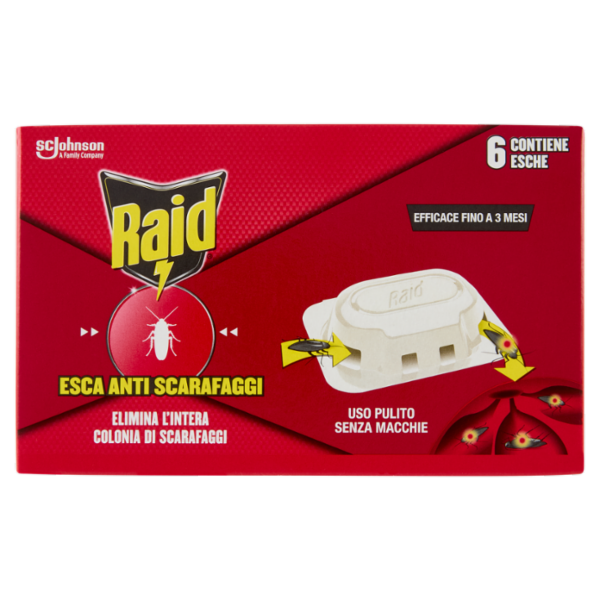 Raid Esca Scarafaggi Insetticida, Inodore, Pronta all'Uso in Spazi Interni ed Esterni, 6 pz da 2,5 g