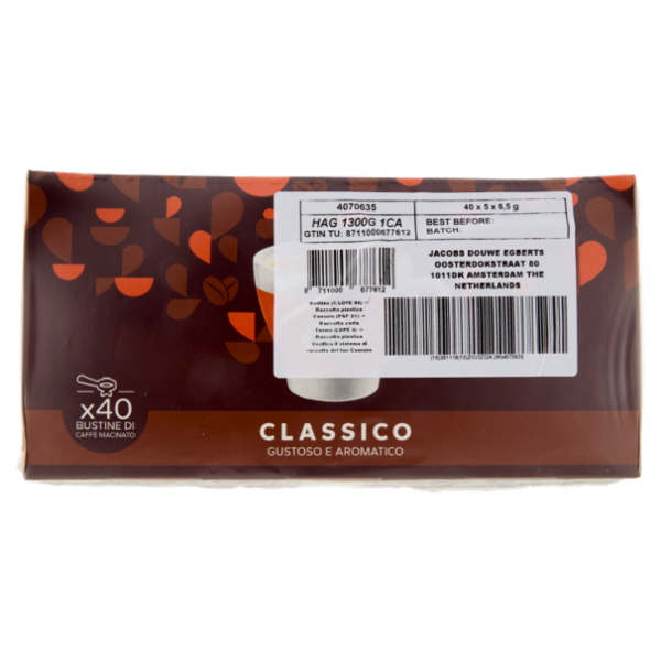 Caffè HAG Bar 200 bustine di caffè macinato decaffeinato 1,3 kg