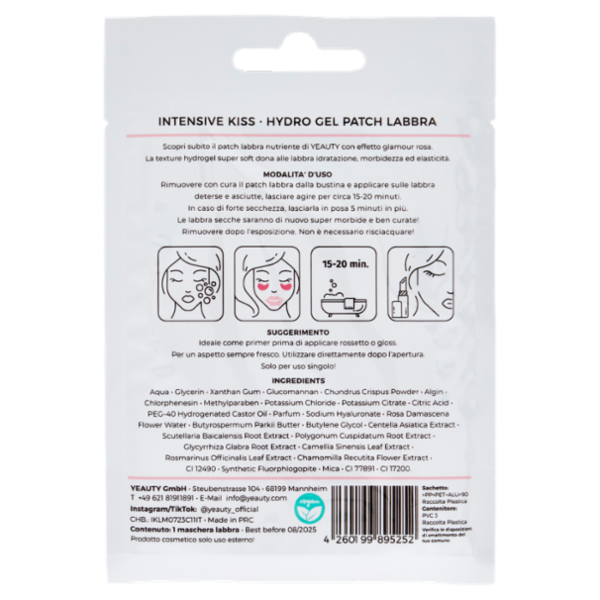 Yeauty Lip Pad Mask Hydro Gel Patch Labbra Intensive Kiss 1 pz