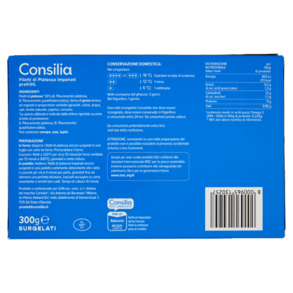 Consilia Filetti di Platessa Impanati Surgelati 300 g