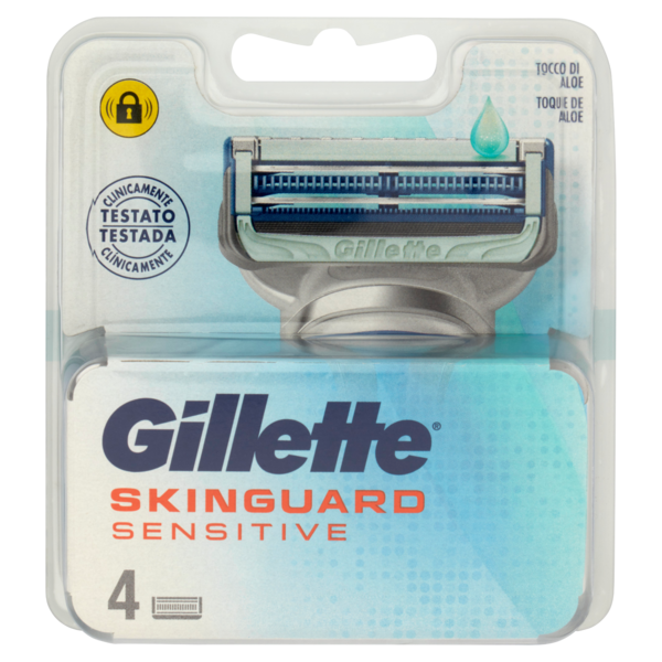 Gillette Lamette di Ricambio per Rasoio da Uomo SkinGuard Sensitive con Aloe, 4 Ricariche