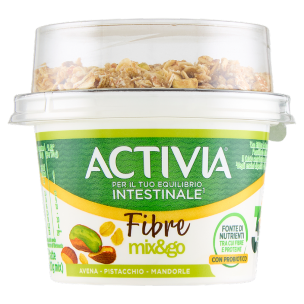 ACTIVIA Fibre Mix&Go con Probiotico Bifidus, Yogurt Bianco con Avena, Pistacchio e Mandorle, 170g