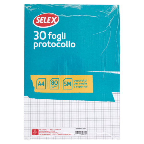 Selex Fogli Protocollo Formato A4 30 Fogli 80 g Quadretti 5 mm