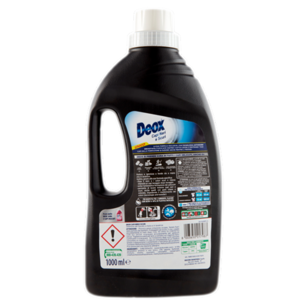 Deox, Detersivo Liquido, Bucato a Mano e Lavatrice, Capi Neri e Scuri, 24 Lavaggi, 1000 ml