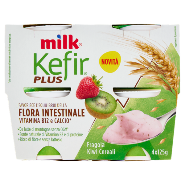 Milk Kefir Plus Flora Intestinale Fragola Kiwi Cereali 4 x 125 g