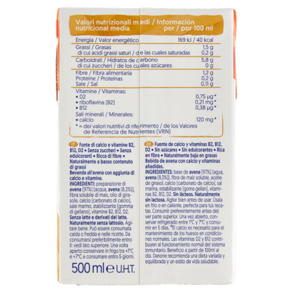 Alpro Senza Zuccheri Avena, Bevanda 100% Vegetale, Basso Contenuto di grassi, Senza Lattosio, 500ml