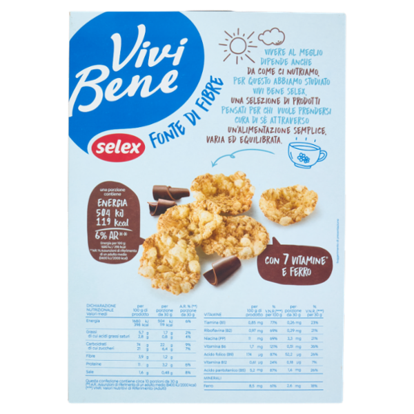 Selex Vivi Bene Fiocchi di Riso e Frumento Integrale con Riccioli di Cioccolato Fondente 300 g