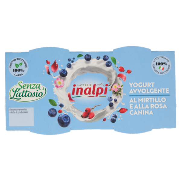 Latterie inalpi Yogurt Avvolgente al Mirtillo e alla Rosa Canina Senza Lattosio 2 x 125 g