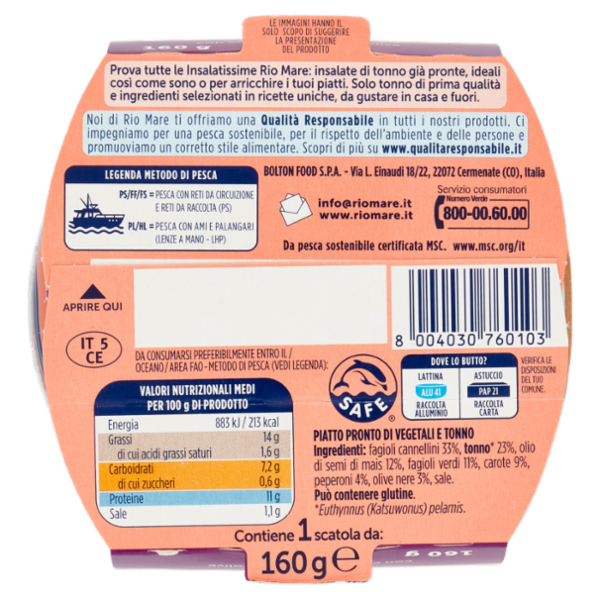 Rio mare Insalatissime Insalata di Tonno Fagioli con carote, peperoni e olive 160 g