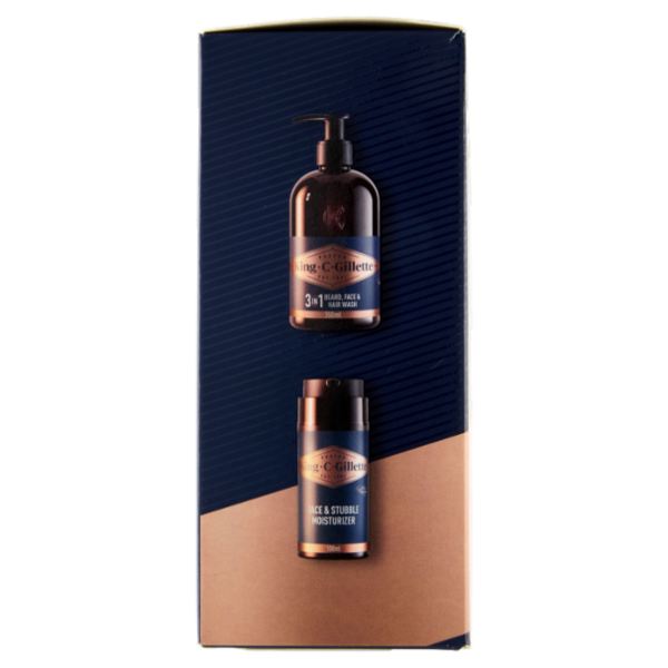 King C Gillette Perfect Beard Care Kit Detergente Barba, Viso e Capelli 350ml, Crema Idratante 100ml