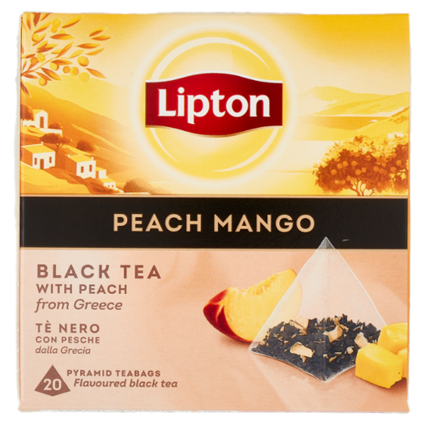 Lipton Peach Mango Tè Nero con Pesche dalla Grecia 20 Pyramid Teabags 34 g
