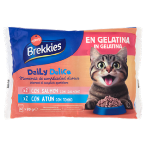 Brekkies Daily Delice In Gelatina Con Salmone, Con Tonno 4 x 85 g