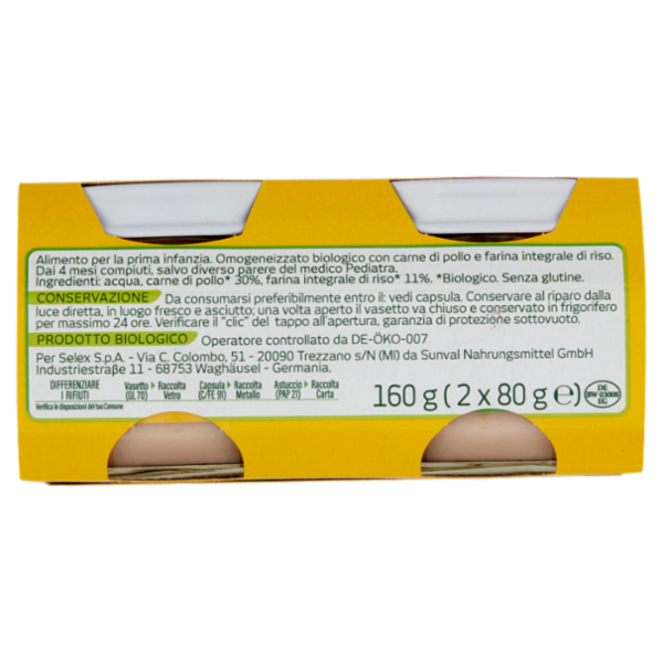 Selex Primi Anni Omogeneizzato di Carne Pollo Biologico 2x80 g
