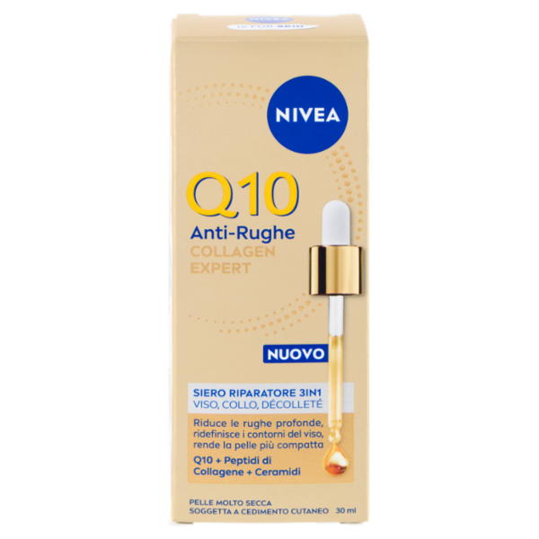 Nivea Q10 Anti-Rughe Collagen Expert Siero Riparatore 3in1 Viso, Collo, Décolleté 30 ml