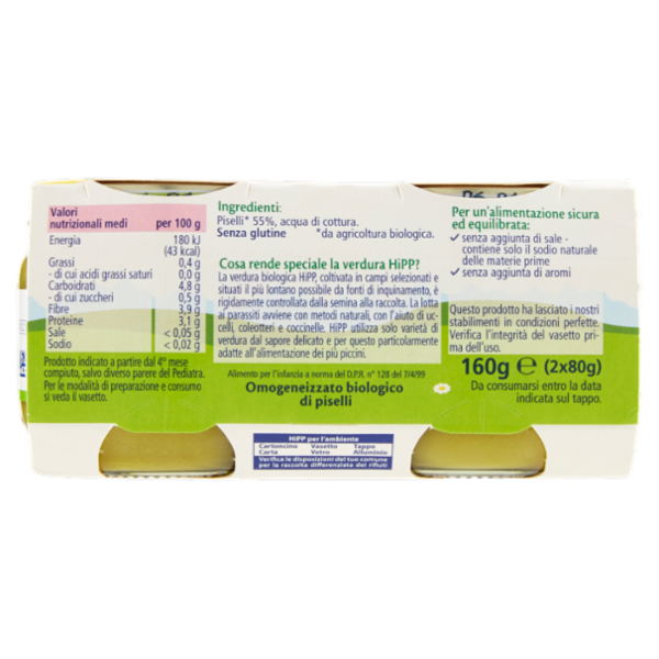 HiPP Biologico Piselli Omogeneizzato 2 x 80 g