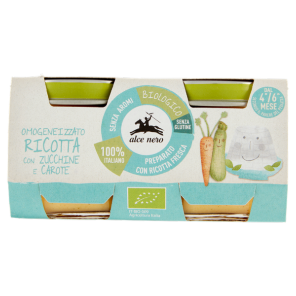 alce nero Omogeneizzato Ricotta con Zucchine e Carote 2 x 80 g