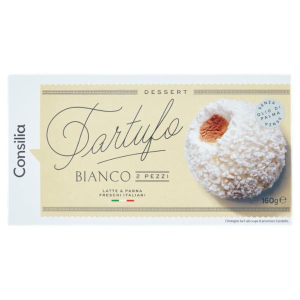 Consilia 2 Tartufi Bianchi di Gelato Panna Ripieno di Caffé 100% Arabica 160 g