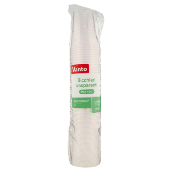 Vanto Bicchieri in PLA Trasparenti e Compostabili 350 cc 50 pezzi