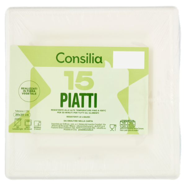Consilia Piatti Quadrati in Fibra Vegetale Bianchi 20x20 cm 15 pezzi