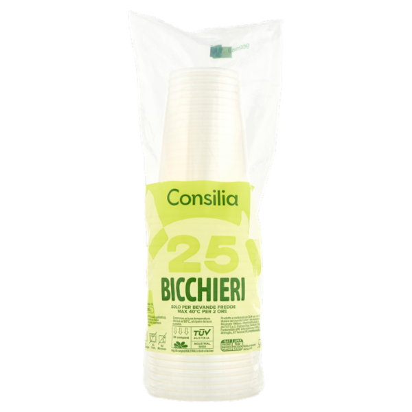 Consilia Bicchieri in PLA Trasparenti e Compostabili 390 cc 25 pezzi