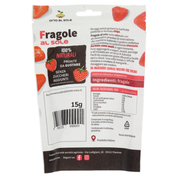 Orto al Sole Fragole al sole Chips di Fragole Croccanti 15 g
