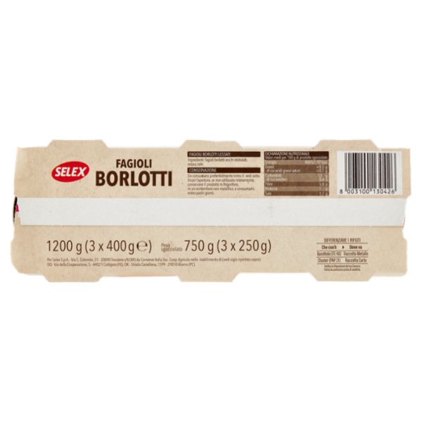 Selex Fagioli Borlotti Lessati 3x400 g