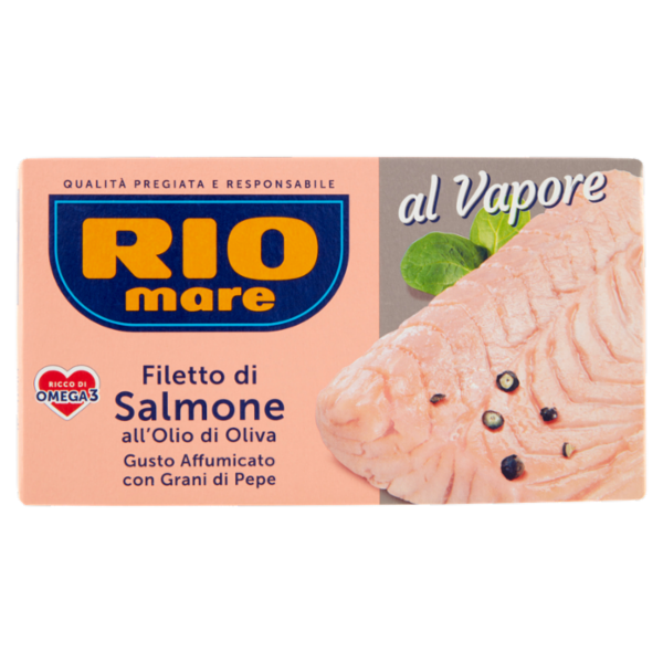 Rio mare Filetto di Salmone all'Olio di Oliva Gusto Affumicato con Grani di Pepe al Vapore 150 g