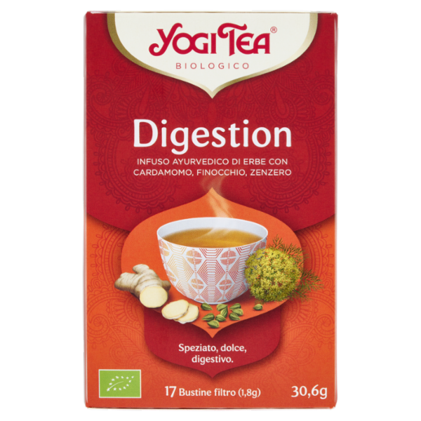 Yogi Tea Digestion Bio infuso ayurvedico di erbe con cardamomo, finocchio e zenzero - 30,6g
