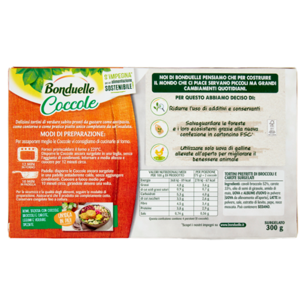 Bonduelle Coccole 8 Tortini di Broccoli e Carote Surgelato 300 g