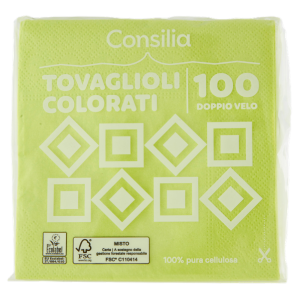 Consilia Tovaglioli 2 Veli 25x25 cm Verde Mela 100 pezzi