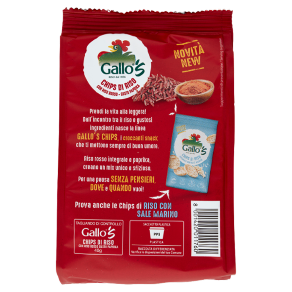 Gallo's Chips di Riso con Riso Rosso - Gusto Paprika 40 g