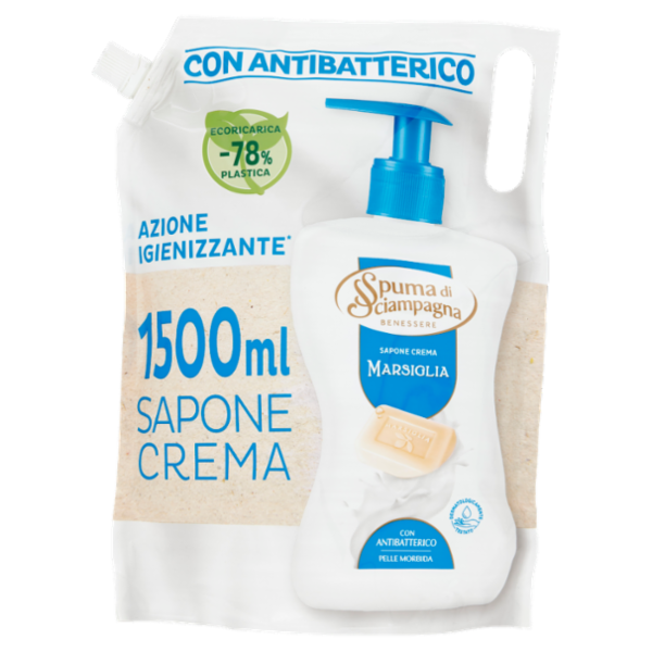 Spuma di Sciampagna Benessere Marsiglia Sapone Crema Ecoricarica 1500 ml