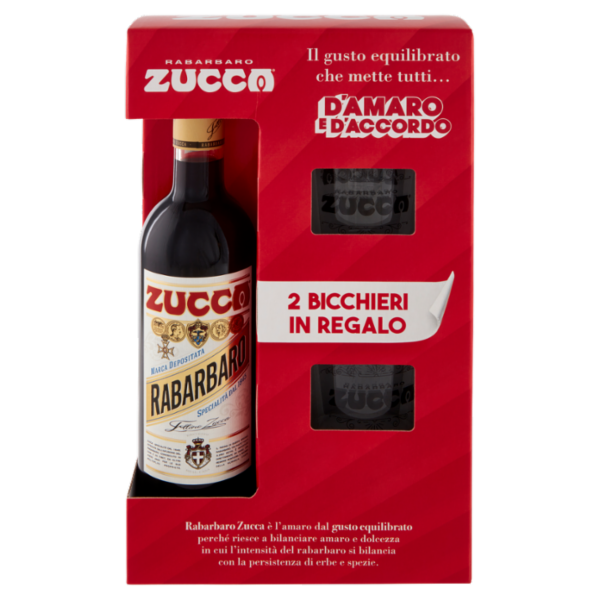 Zucca Rabarbaro 70 cl + 2 Bicchieri in Regalo