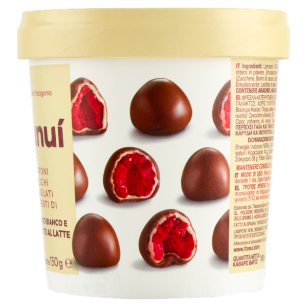 franuí Lamponi Freschi Congelati Ricoperti di Cioccolato Bianco e Cioccolato al Latte 150 g