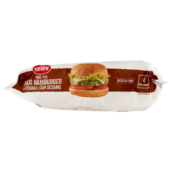 Selex Pane per Maxi Hamburger Integrali con Sesamo 4 pezzi 300 g