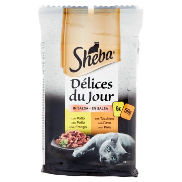 Sheba Délices du Jour in Salsa Cibo Umido Gatto con Pollo e Tacchino 6 x 50 g