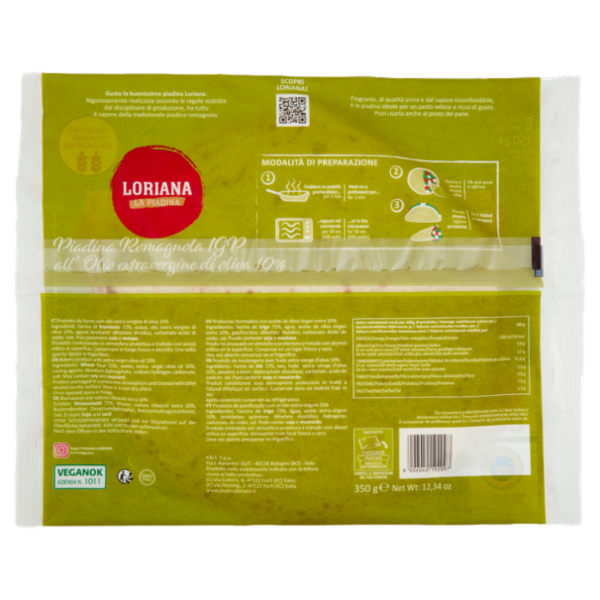 Loriana Piadina Romagnola IGP all'Olio extravergine di oliva 10% 3 piadine 350 g
