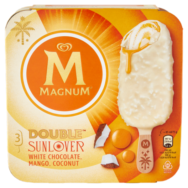 Magnum Double Sunlover White Chocolate, Mango, Coconut 3 x 75 g