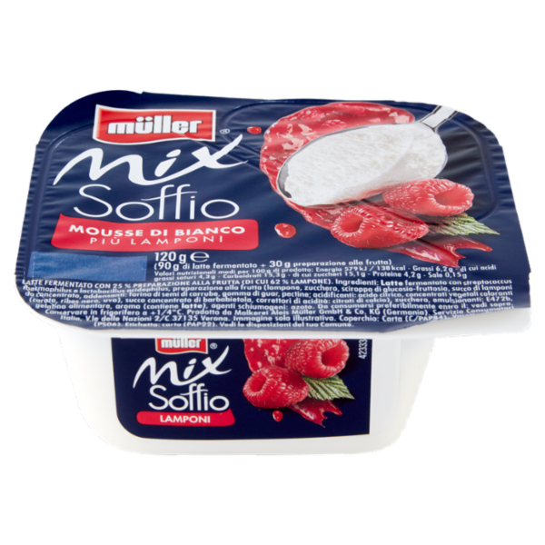 müller Mix Soffio Mousse di Bianco Più Lamponi 120 g