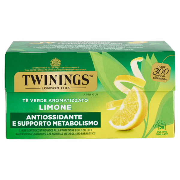 Twinings Limone Tè Verde aromatizzato Antiossidante e Supporto Metabolismo 25 filtri The 50 g