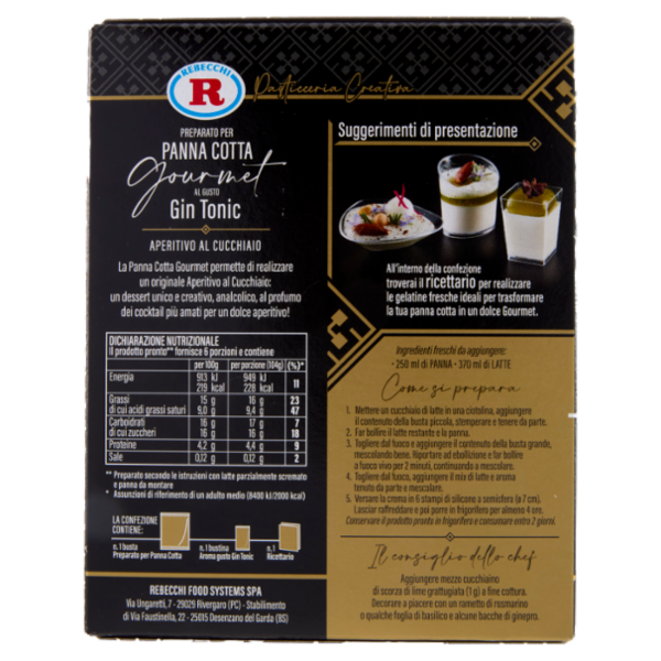 Rebecchi Pasticceria Creativa Preparato per Panna Cotta Gourmet al Gusto Gin Tonic 89,5 g