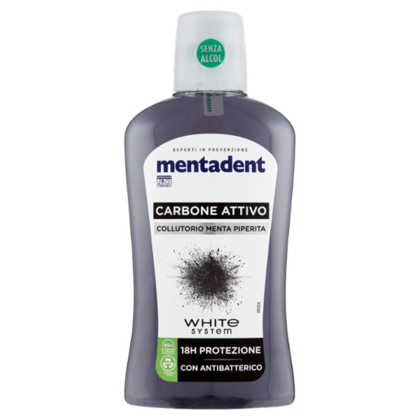 Mentadent Collutorio Menta Piperita Carbone Attivo White System 500 ml