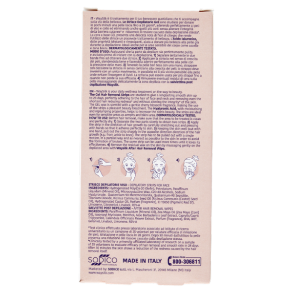 Waysilk Strisce Depilatorie Gel Viso e Collo 20 pz + 4 Salviette