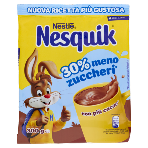 NESQUIK 30% Meno Zuccheri Preparato per Bevanda con Cacao Solubile, Sacchetto 300g