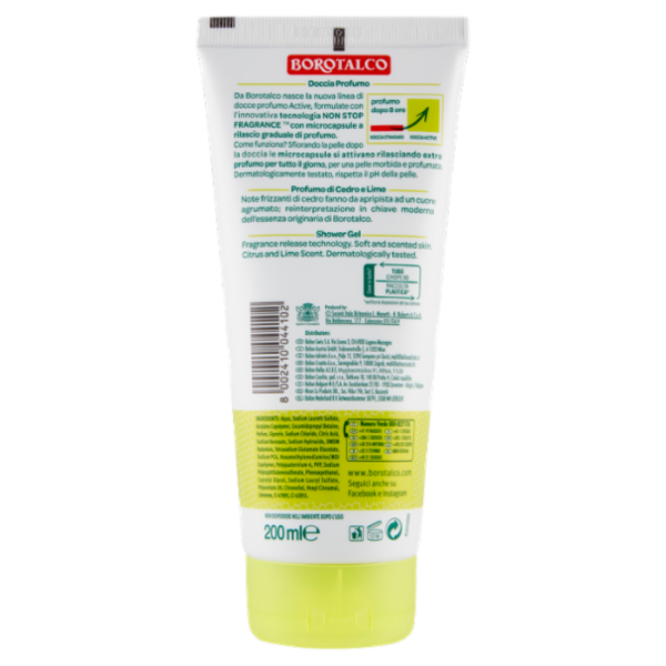 Borotalco Active Shower Gel Profumo di Cedro e Lime 200 ml