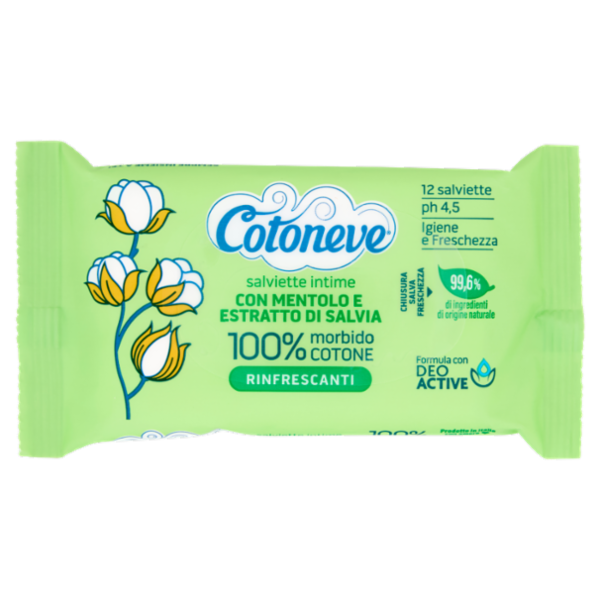 Cotoneve salviette intime con Mentolo e Estratto di Salvia Rinfrescanti 12 pz