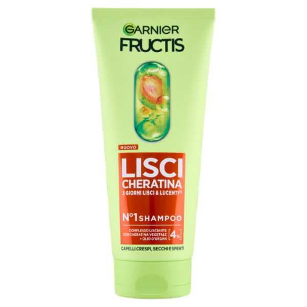 Garnier Fructis Lisci Cheratina N°1 Shampoo, per Capelli Crespi, Secchi e Spenti, 200 ml