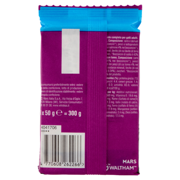 Whiskas Pranzetti Cibo Umido Gatto con Salmone e Tonno in Salsa 6x50g