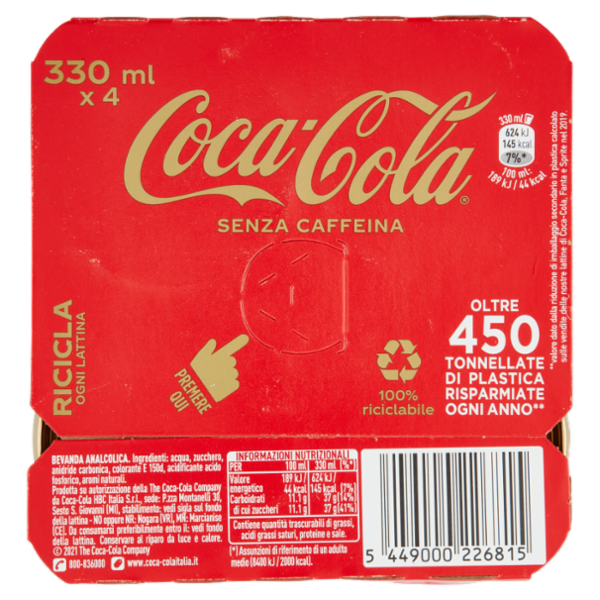 COCA-COLA Senza Caffeina Lattina 4 x 330 ml