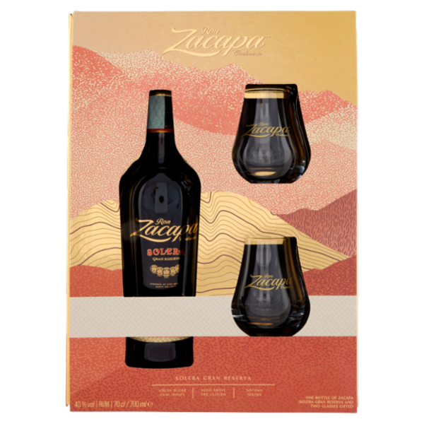 Ron Zacapa Centenario Solera Gran Reserva 70 cl + Glasses Gifted 2 pz